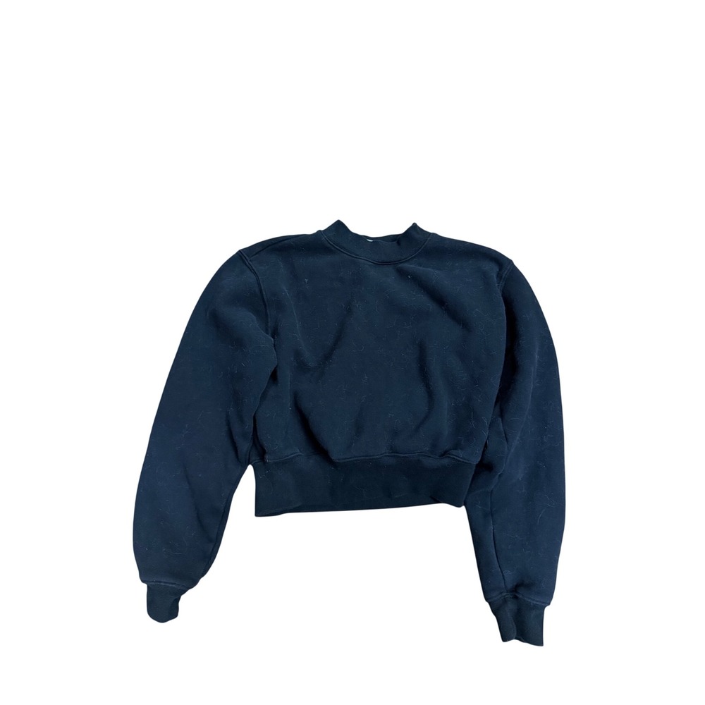 Tna Aritzia CozyAF‎ Fleece Cropped Crewneck Sweatshirt Black Womens Size 2XS